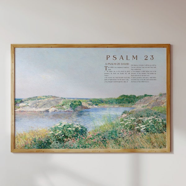 Psalm 23 Bible Verse Wall Art, Vintage Scripture Wall Art, Landscape, Printable Baptism Gift, Impressionist Art Print, Christian Home Decor