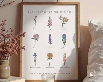 Fruit Of The Spirit Wall Art, Galatians 5:22-23 Bible Verse Floral Art Print, Boho Christian Home Decor, Digital Download