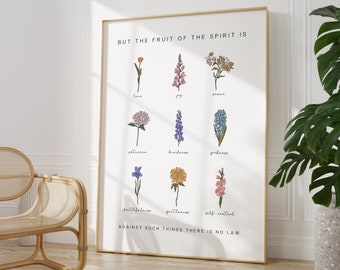 Fruit Of The Spirit Wall Art, Galatians 5:22-23 Bible Verse Floral Art Print, Boho Christian Home Decor, Digital Art Download, Gifts for Her
