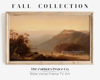 Fall Frame TV Art, Psalm 9:1 Bible Verse Holiday Thanksgiving Decor, Vintage Fall Landscape Oil Painting, Christian Art Digital Download