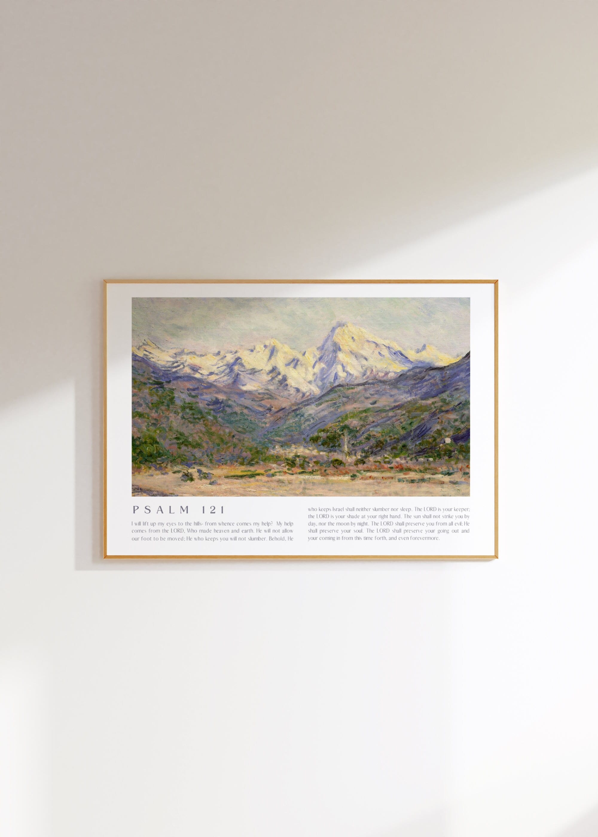 Psalm 121 Wall Art, Vintage Monet Print, Landscape Mountain Wall Art, Bible Verse, Scripture Art Print, Art Download For Christians