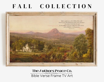 Fall Frame TV Art, Psalm 100: 1, 4-5 Bible Verse Holiday Thanksgiving Decor, Vintage Landscape Oil Painting, Christian Art Digital Download