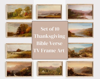 Set of 10 Fall Frame TV Art, Bible Verse Holiday Thanksgiving Decor, Vintage Landscape Oil Painting, Christian Art Digital Download