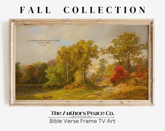 Fall Frame TV Art, Psalm 150:6 Bible Verse Holiday Thanksgiving Decor, Vintage Landscape Oil Painting, Christian Art Digital Download