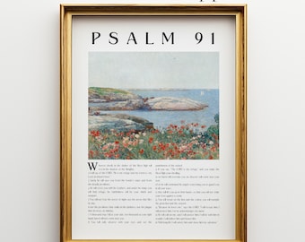 Psalm 91 Art Print | Christian Christmas Gift | Vintage Scripture Wall Art | Bible Verse | Faith Home Decor | Printed & Shipped