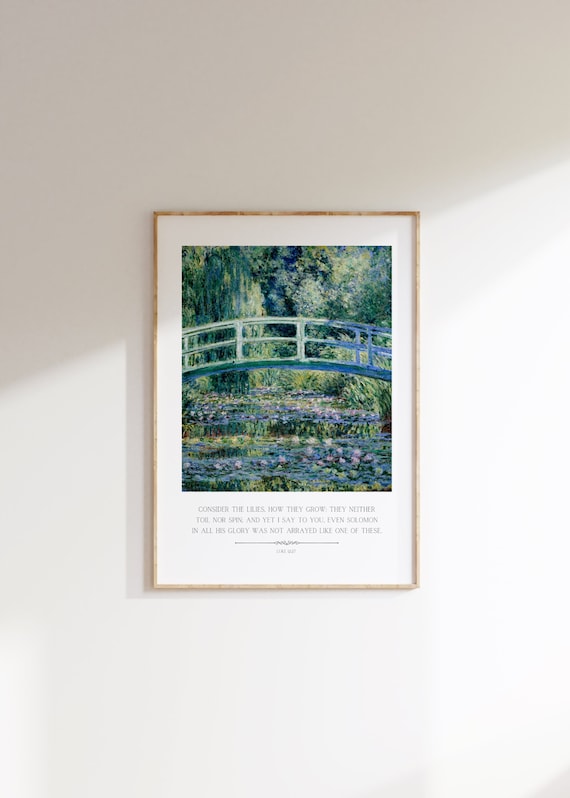 Consider the Lilies Printable Wall Art, Vintage Monet Print, Christian Art Print, Luke 12:27 Bible Verse Quote, Digital Art Download