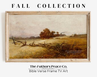 Fall Frame TV Art, Isaiah 40:8 Bible Verse Holiday Thanksgiving Decor, Vintage Landscape Oil Painting, Christian Art Digital Download