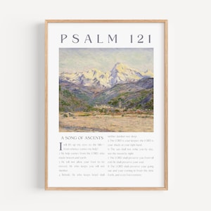 Psalm 121 Wandkunst, Vintage Monet Druck, Berg Poster, Bibel Vers Geschenk, Christliche Schrift Wohnkultur, digitaler Download