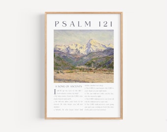 Psalm 121 Wall Art, Vintage Monet Print, Mountain Poster, Bible Verse Gift, Christian Scripture Home Decor, Digital Download