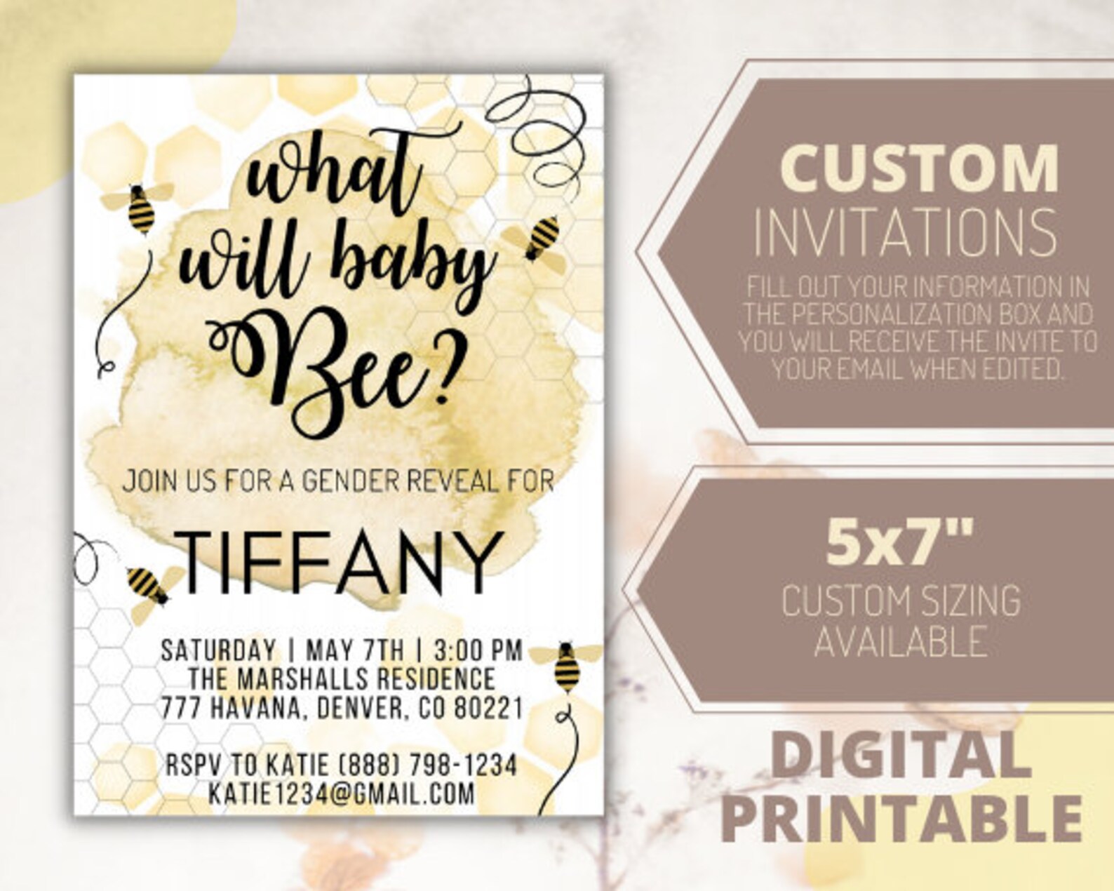 Bee Gender Reveal Invitation What Will Baby Bee Gender Reveal Etsy