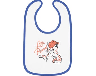 Little Rascal ~ Bavoir en jersey à bordure contrastée pour bébé chaton par CAN DO Design Co.