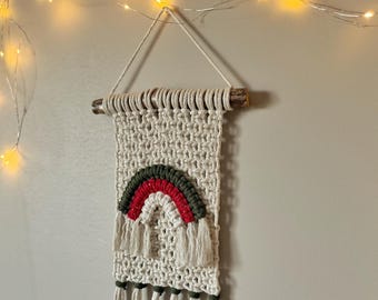 Painel de parede em macramê com arco-íris | Decoração boho para quarto de bebê, arte em fibra de algodão