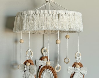 Macrame Rainbow Baby Mobile: Boho Nursery Decor with Wooden Beads