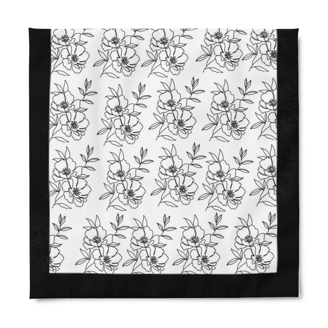 Duvet Cover Black and White Floral Etsy