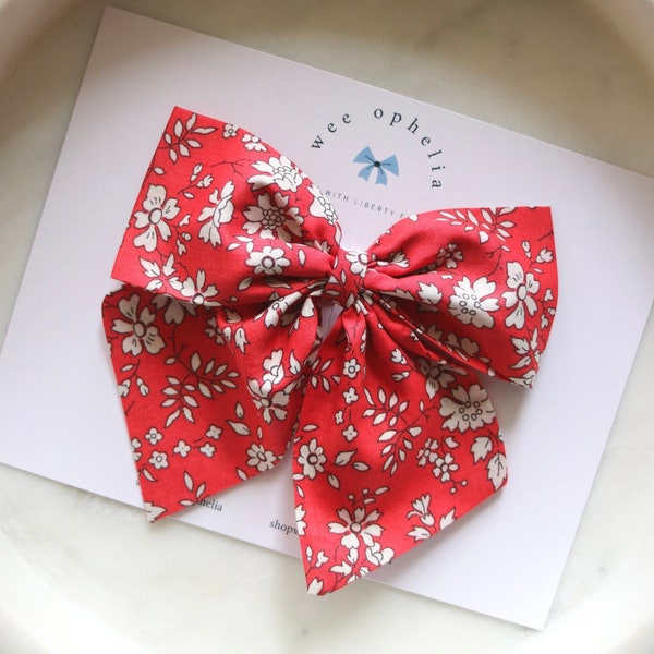 Choose Your Style Liberty London Fabric Bow in Capel Bright Red, Liberty Fabric Girls' Hair Accessory, Toddler Hair Clip, Holiday Bows