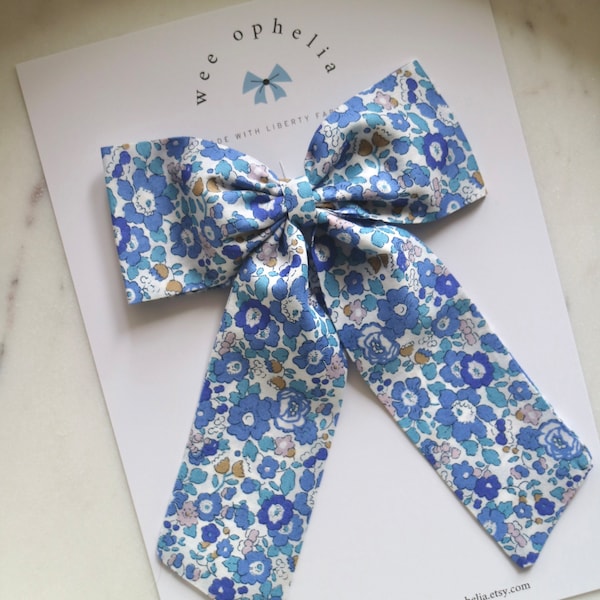 Choose Your Style Liberty London Fabric Bow in Betsy Ann Blue, Liberty Fabric Girls' Hair Accessory, Holiday Girls Bow, Floral Bow