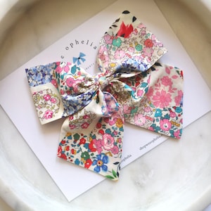 Liberty London Fabric Sailor Bow in Patchwork Stories Print, Liberty Fabric Girls&#39; Hair Accessory, Toddler Floral Hair Clip, Large Baby Bow