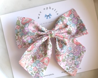 Liberty London Fabric Sailor Bow in Michelle Print, Liberty Fabric Girls' Hair Accessory, Toddler Hair Clip, Large Bow, Floral Bow
