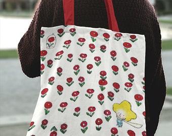 Tote bag double face Le petit prince et sa rose, gift for best friends and moms, mommy tote bag, recycled and eco friendly material, pocket