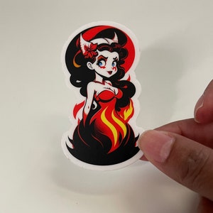 Sultry Demoness Pinup Sticker 1.7&quot;x3&quot;