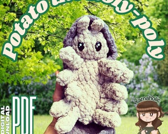 May include: A crochet pattern for a plush toy shaped like a roly-poly, with the text "Potato the Roly-poly" and "DIGITAL DOWNLOAD PDF" on the image.