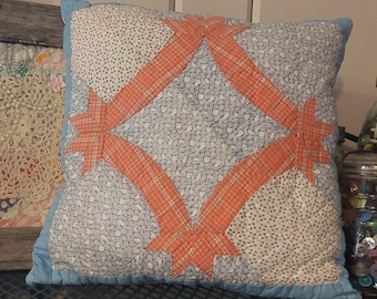 Hand Quilted 12" Patchwork Pillow Antique Cutter Quilt Upcycled