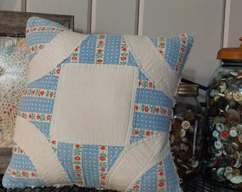 Quilted Vintage 11" Throw Pillow Antique Cutter Quilt Upcycled