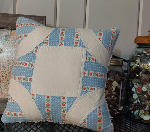 Cuscino trapuntato vintage da 11 pollici, trapunta antica con