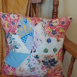 Quilted 13&quot; Patchwork Throw Pillow Antique Cutter Quilt Handmade Vintage Upcycled
