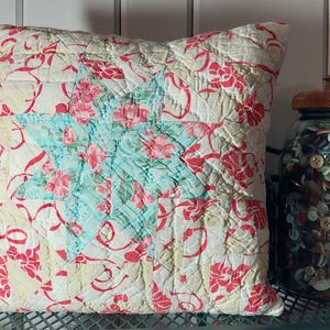 Quilted Star Pattern 13&quot; Throw Pillow Antique Cutter Quilt c 1940 Upcycled
