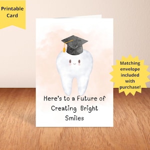 Cartão de formatura da faculdade de odontologia, cartão inspirador para estudantes de odontologia, cartão de formatura de higienista dental, cartão de dente fofo, cartão de felicitações 5x7