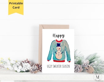 Ugly Sweater Card, Funny Christmas Card for Party, Card for party host, Ugly Sweater Favors, Ugly Sweater Party Supplies, 5x7 greeting card