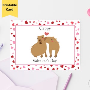 Printable Capybara Valentine&#39;s Day Card, Cappy Valentine&#39;s Day, Cute Capybara Gift Idea, Funny Capybara Couple Card, 7x5 greeting card