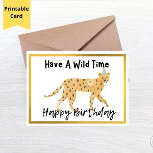 Tarjeta de cumpleaños de guepardo imprimible, tarjeta de juego de palabras divertida, tarjeta de cumpleaños para todas las edades, tarjeta para hermana, para hija, para amiga, tarjeta de felicitación 7x5