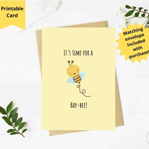 Tarjeta de baby shower de abeja imprimible, es hora de una tarjeta de baybee para futuros padres, tarjeta para baby shower con tema de abejorro, tarjeta de felicitación 5x7