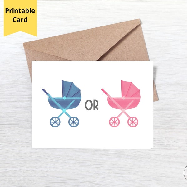 Gender Reveal Card,Boy or Girl Stroller Card for gender reveal party, Unique Gender Reveal ideas for Expecting Parents, 7x5 greeting card