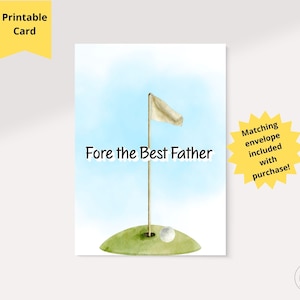 Tarjeta de golf para papá, tarjeta Fore The Best Father Pun, tarjeta de cumpleaños de golf con acuarela, regalo divertido de golf, tarjeta de cumpleaños de golfista, tarjeta de felicitación de 5 x 7