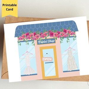 Carte de voeux de magasin de mariage, carte de douche de mariage - cadeau de la future mariée, cadeau d'un employé d'un magasin de robes