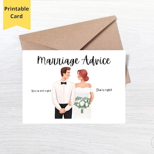 Cartão de casamento engraçado, ela está certa, você não está certo, cartão de noiva e noivo de conselhos de casamento, cartão de felicitações 7x5