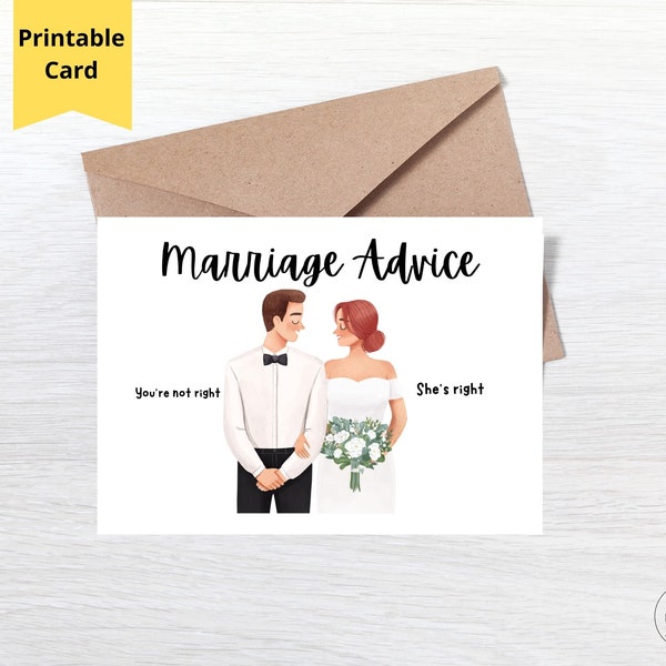 Carte de mariage amusante, elle a raison, vous n'avez pas raison, carte de mariage conseils pour les jeunes mariés, carte de voeux 7 x 5