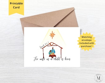 Nativity Scene Card, Religious Christmas Card, Bible Scripture Card, Christian Christmas Card, Advent Season Card, 7x5 greeting card