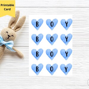 Printable Boy Baby Shower Card, Watercolor Blue Heart Card, Expecting Parents Gift, New Mom Gift, Unique Baby Shower Gift, 5x7 card