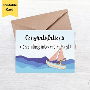 Carte de retraite pour elle, carte de retraite drôle de jeu de mots, carte de retraite de plage, carte de retraite de voilier, carte de voeux 7 x 5