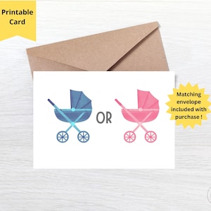 Carte de révélation de genre, carte de poussette garçon ou fille pour une fête de révélation de genre, idées uniques de révélation de genre pour les futurs parents, carte de voeux 7 x 5