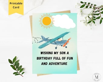 Son Birthday Card, Airplane Birthday Card for Son, Adventurous Birthday Card, Pilot Birthday Card, For Teenager,For Men, 5x7 greeting card