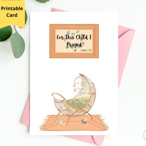 Carte religieuse de baby shower, carte pour les futurs parents, baby shower sur le thème bohème, carte de félicitations de bébé, carte de voeux imprimable 5 x 7