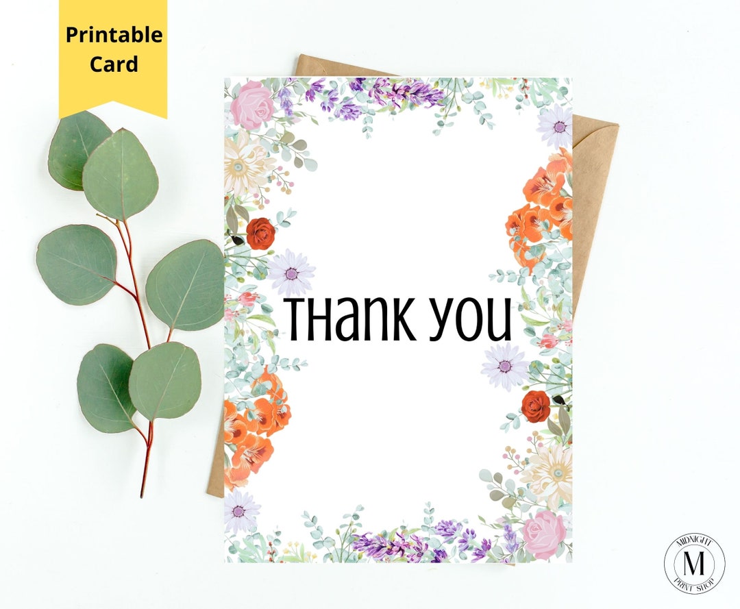 Wildflower Watercolor Thank You Card, Floral Thank You Card Printable ...