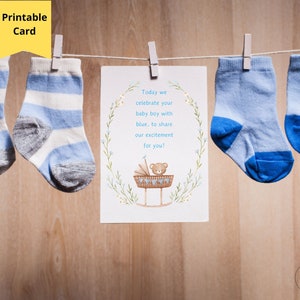 Junge-Babyparty-Karte, Gedicht-Baby-Dusche-Karte für Eltern, Bär-Babypartygeschenk, werdende Eltern Karte, 5x7 druckbare Grußkarte