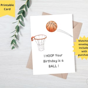 Biglietto d'auguri "Hoop You Have a Ball", biglietto d'auguri per il basket, biglietto d'auguri divertente per un atleta, biglietto d'auguri con giochi di parole sullo sport, biglietto per un compagno di squadra