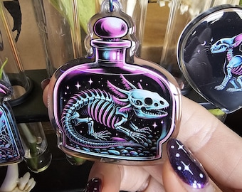 Neon Axolotl "The Star XVII"- Double-Sided Epoxy Keychain with iridescent star clasp, 2.5 inches (wide)